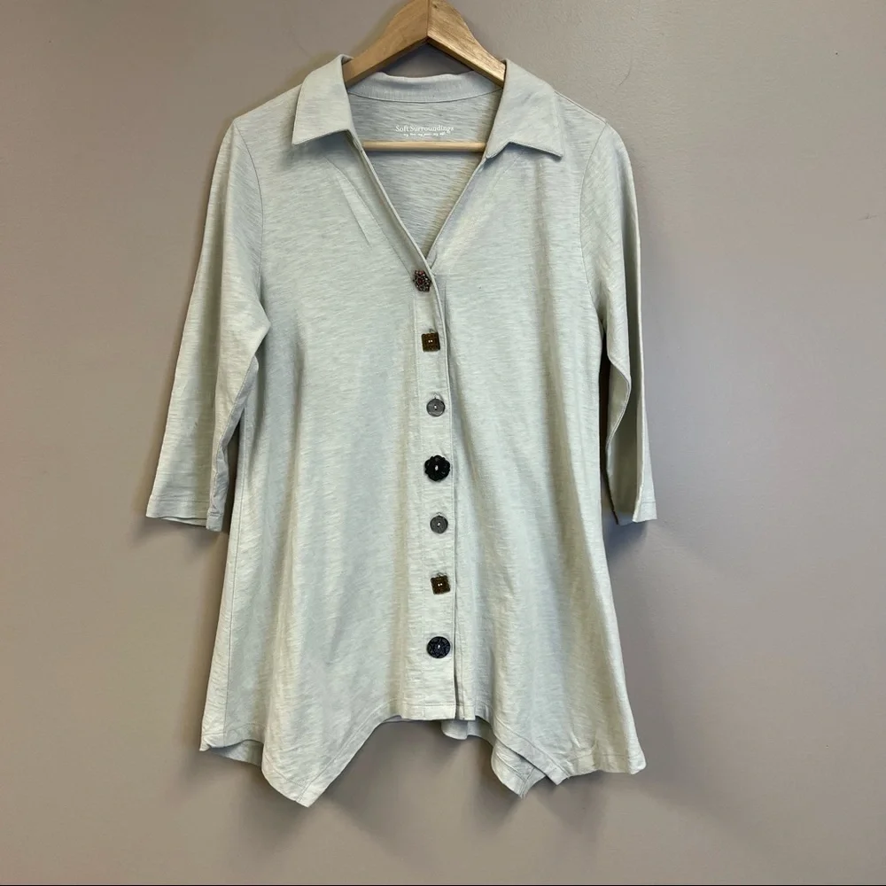 Soft surroundings Danielle button up tunic long sleeve cotton collared top small - Picture 4 of 11